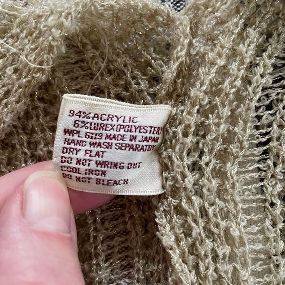 Vintage Glentex Tan Gold Shrug Sweater Tie Front Cardigan Open Weave OSFM S M - Picture 8 of 8